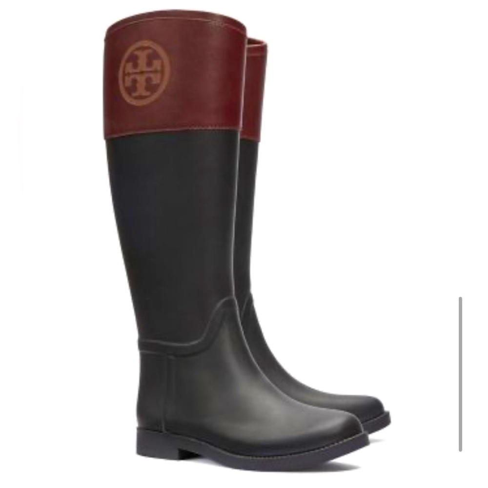 Tory Burch Black and Brown Winter Rain Boots